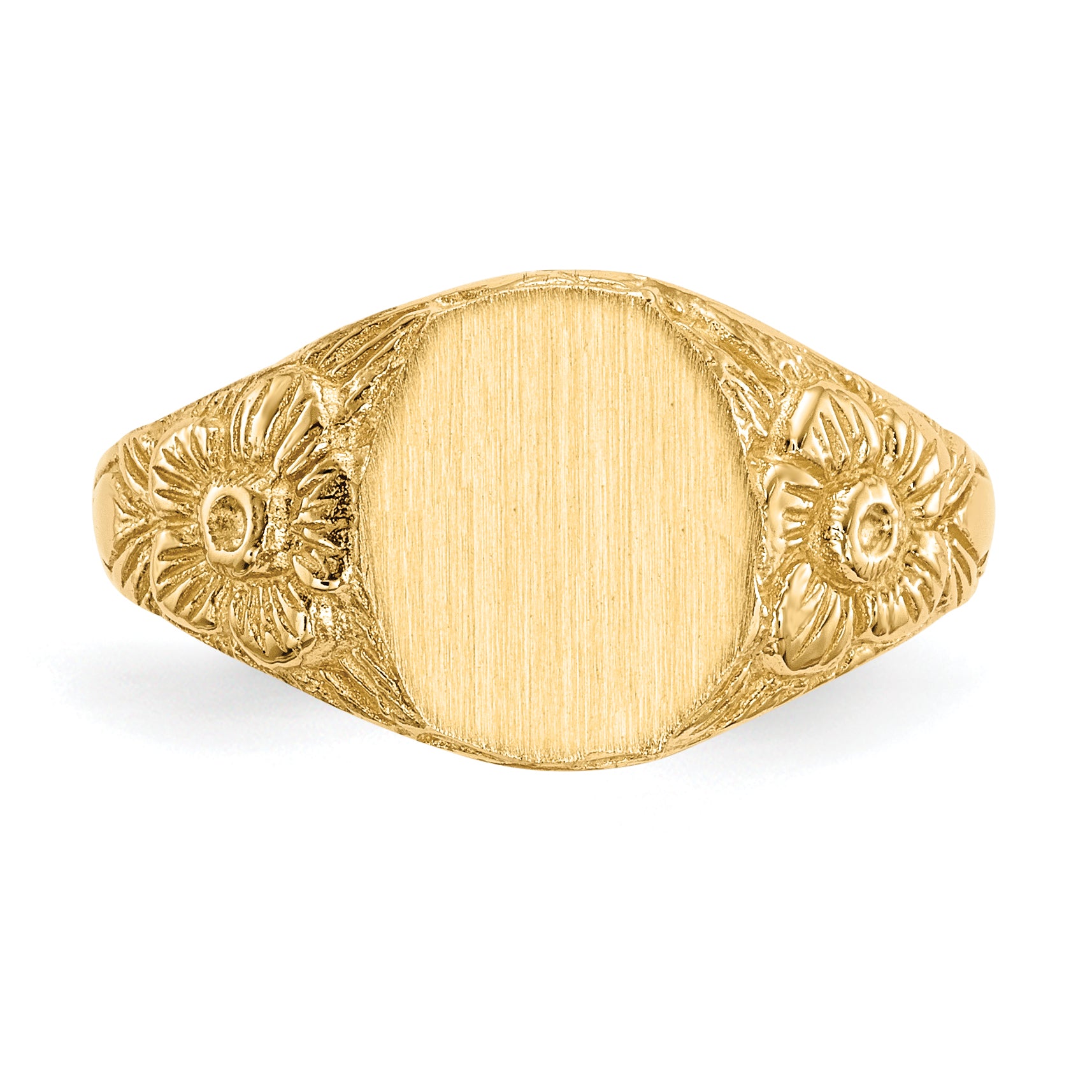 14K Yellow Gold Floral Oval Open Back Signet Ring RS168 - alternate view
