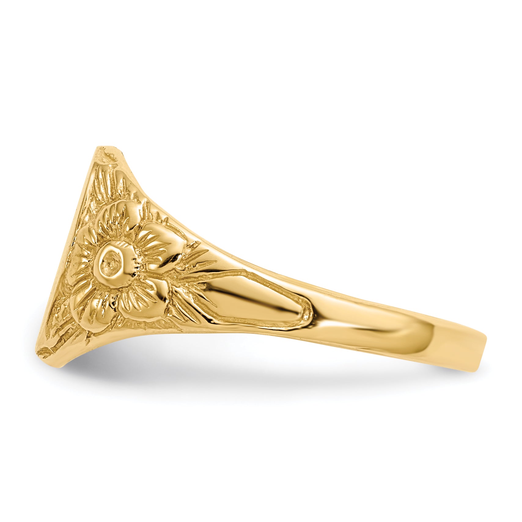 Gold Floral Oval Signet Ring on hand