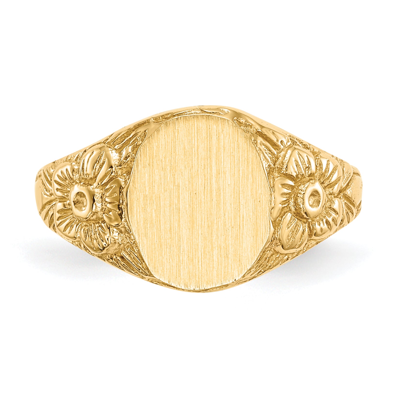 14K Yellow Gold Floral Oval Closed Back Signet Ring RS169 - alternate view