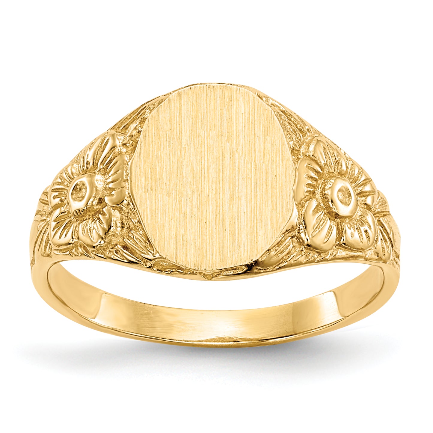 14K Yellow Gold Floral Oval Closed Back Signet Ring RS169