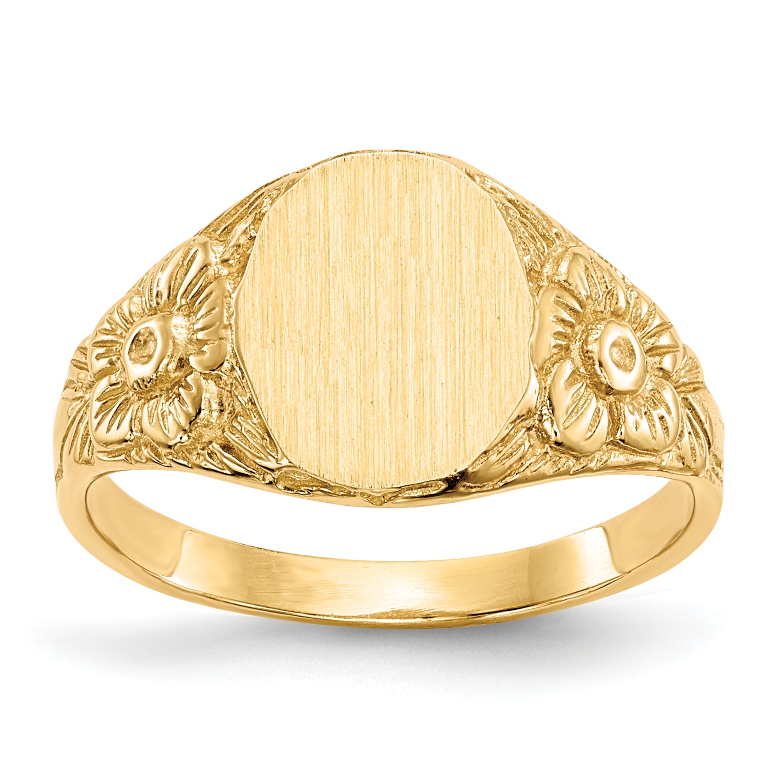 14K Yellow Gold Floral Oval Closed Back Signet Ring RS169