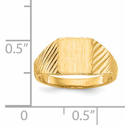 14K Yellow Gold Rectangle Open Back Signet Ring RS372 - shown on hand