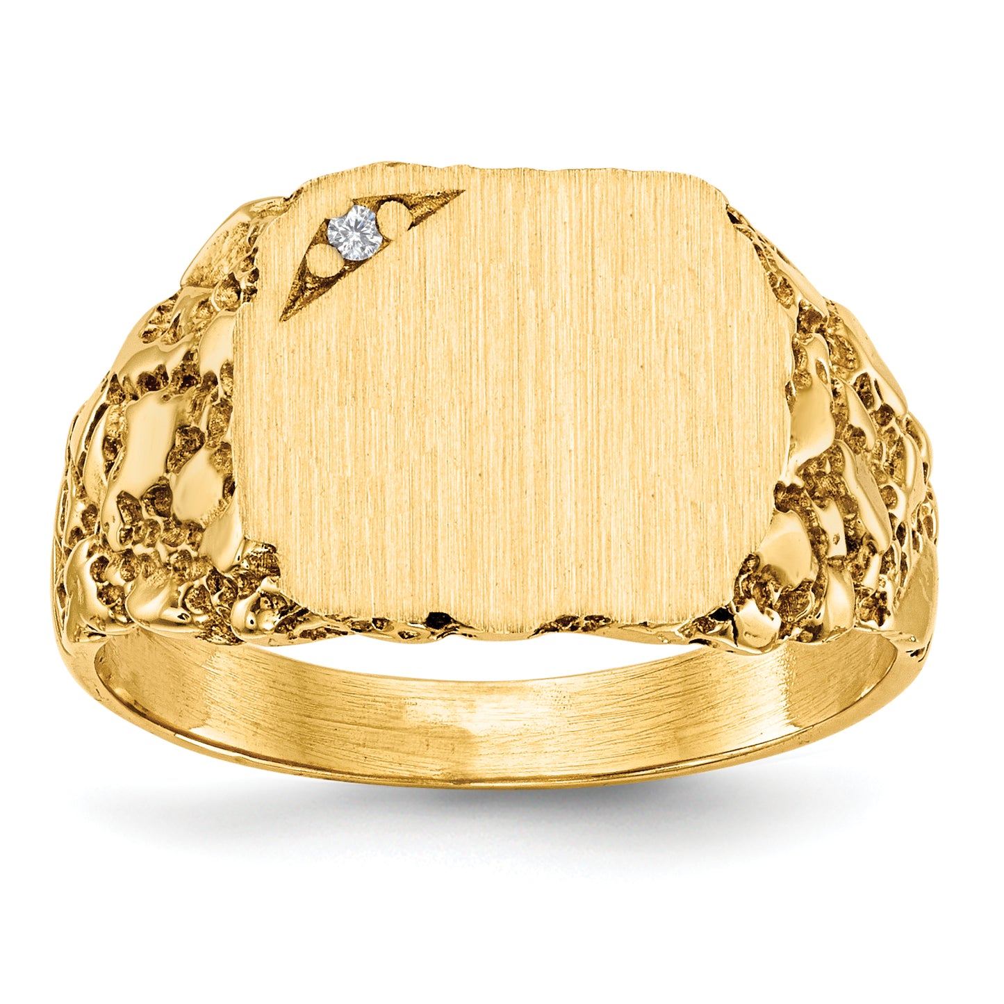 Gold Diamond Cushion Nugget Signet Ring RS398AA