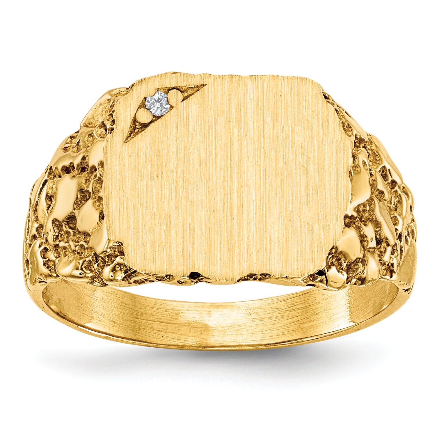 Gold Diamond Cushion Nugget Signet Ring RS398AA