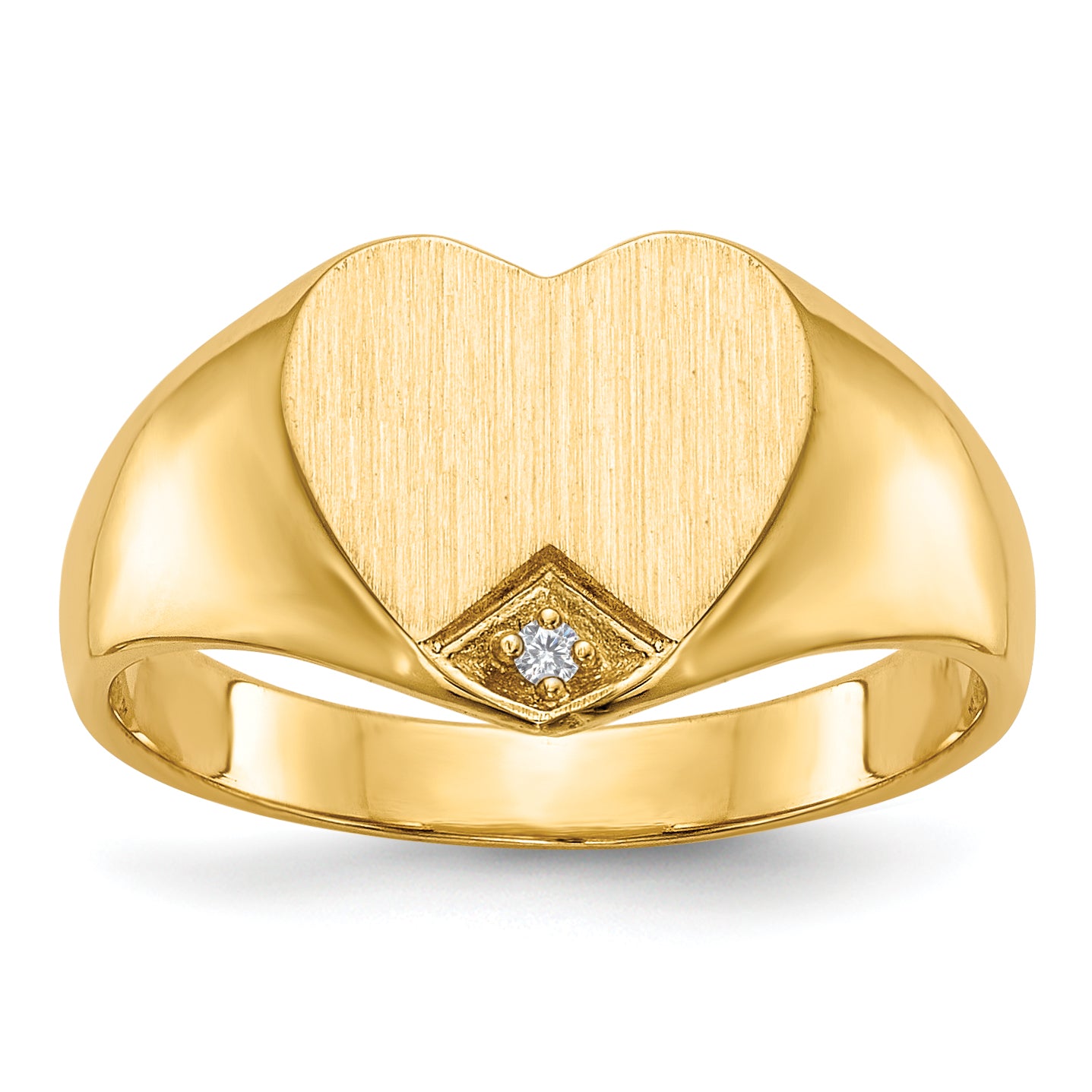 14K Gold Diamond Heart Signet Ring
