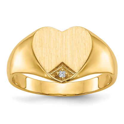 14K Gold Diamond Heart Signet Ring