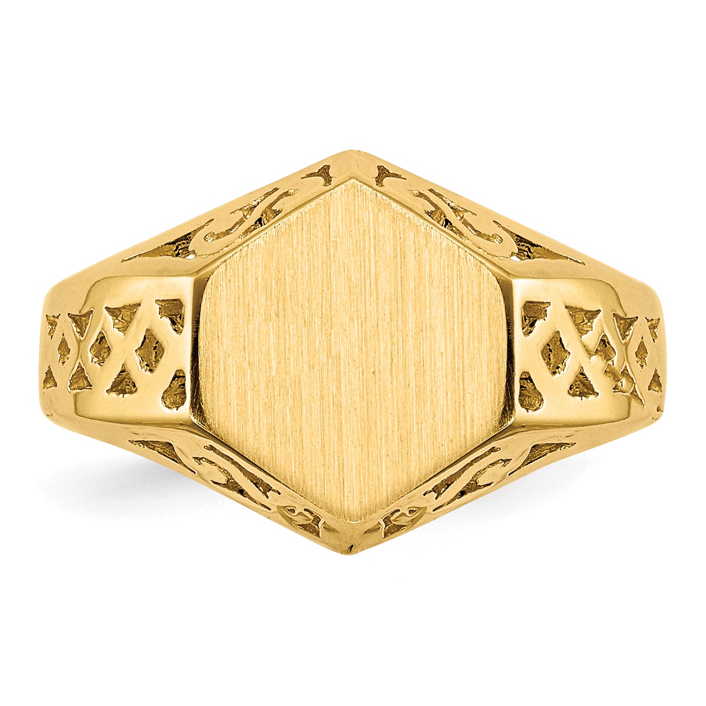 14K Yellow Gold Hexagon Open Back Signet Ring 8.5 x 9.5 mm RS525 - alternate view