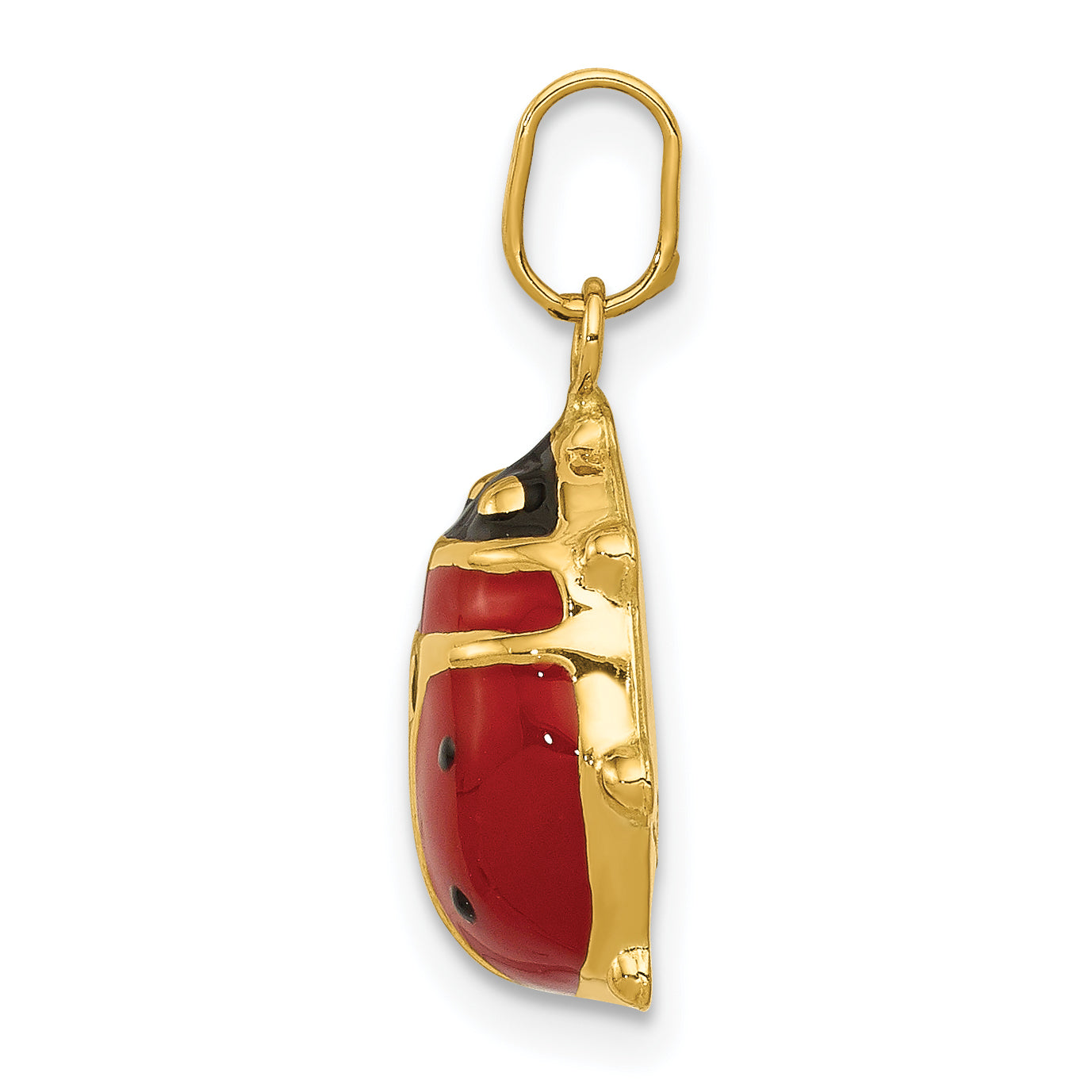 14K gold enamel ladybug charm shown front and side