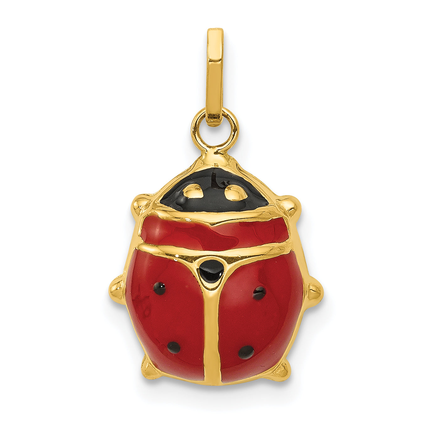 14K yellow gold ladybug charm with red and black enamel, large size