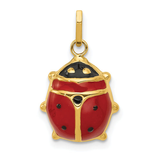 14K yellow gold ladybug charm with red and black enamel, large size