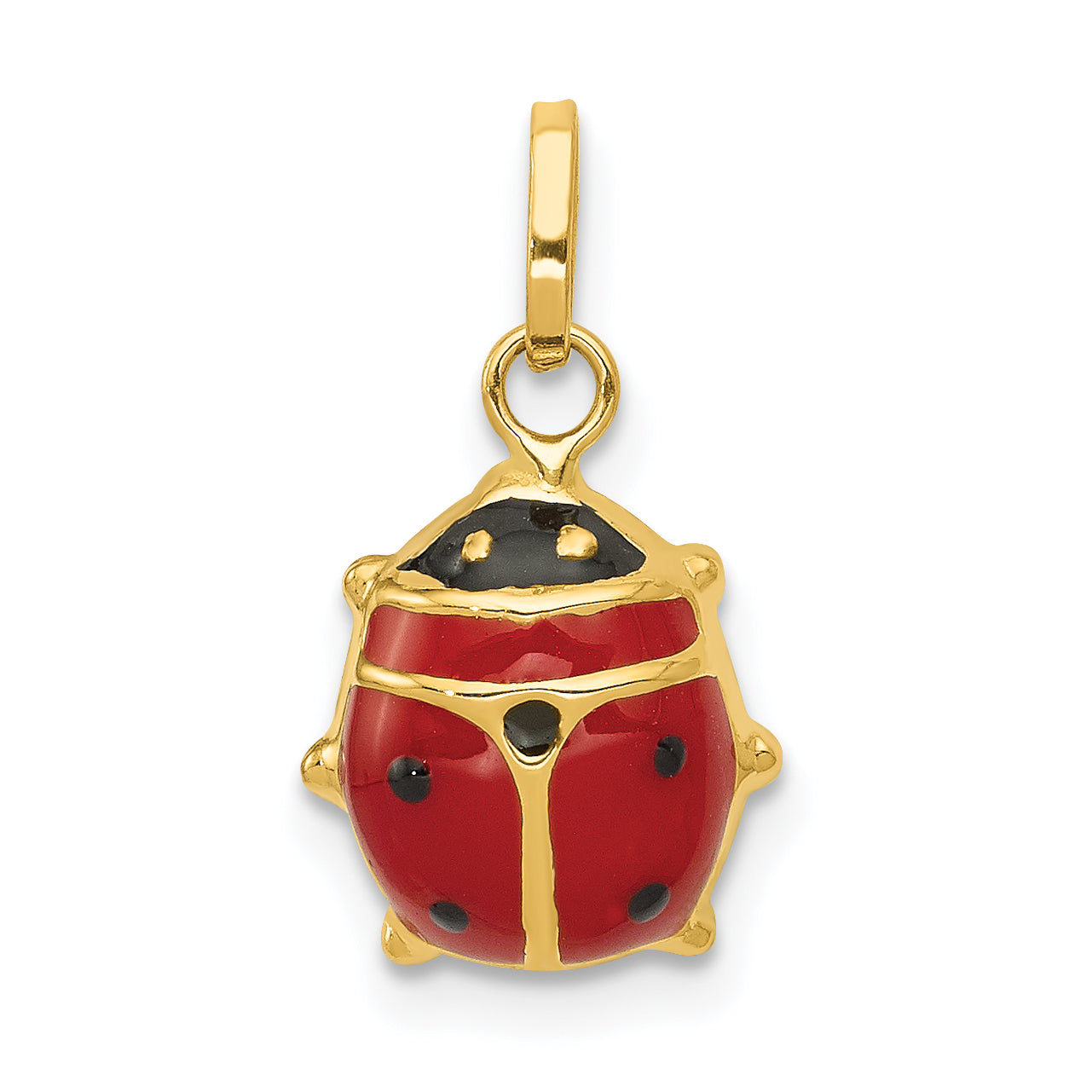 14K yellow gold ladybug charm with red and black enamel, medium size