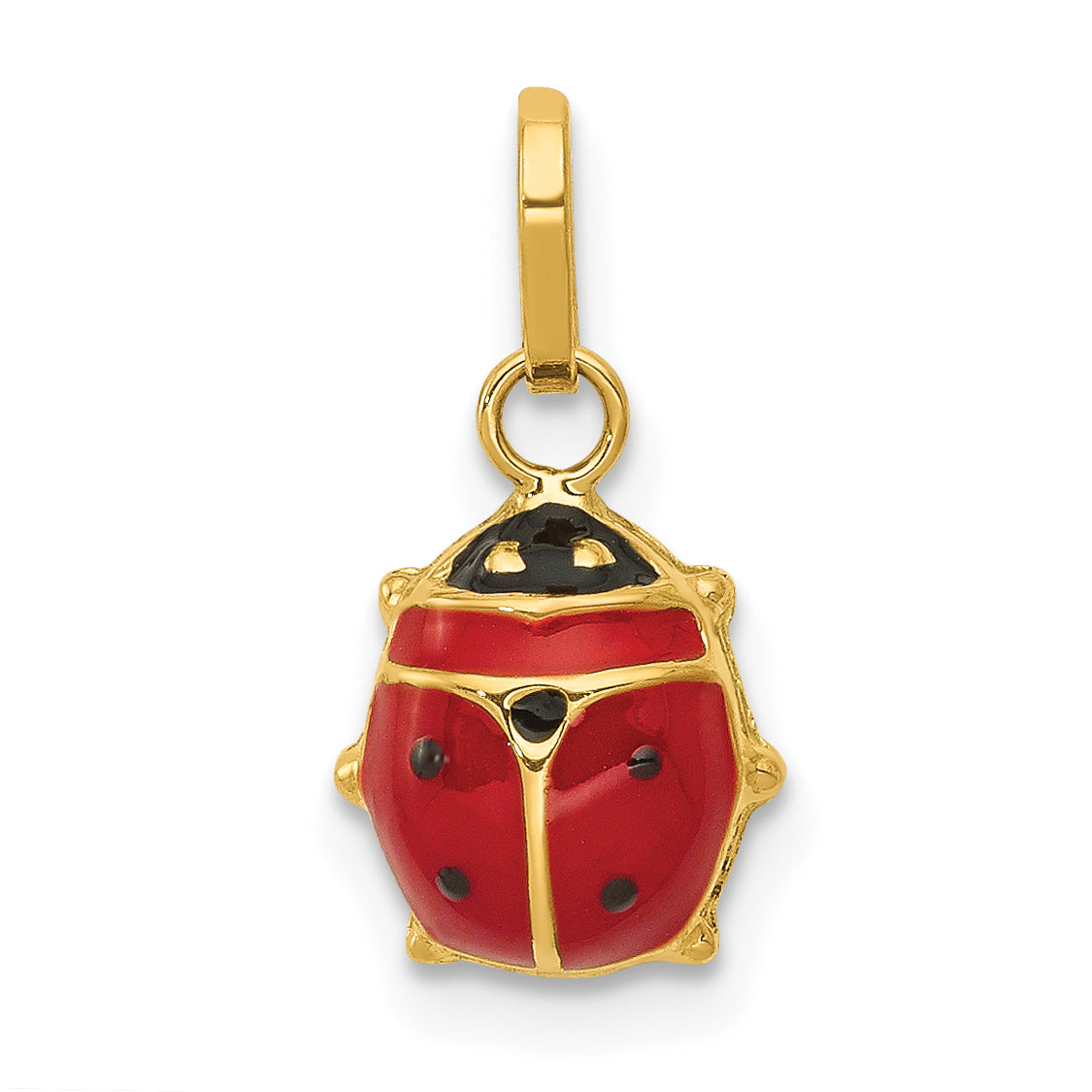 14K yellow gold ladybug charm with red and black enamel, small size