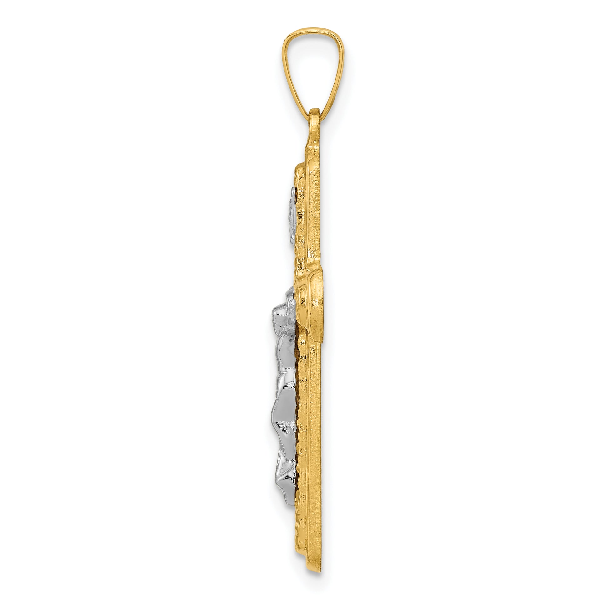 14K Two-Tone Gold INRI Crucifix Pendant - angle view