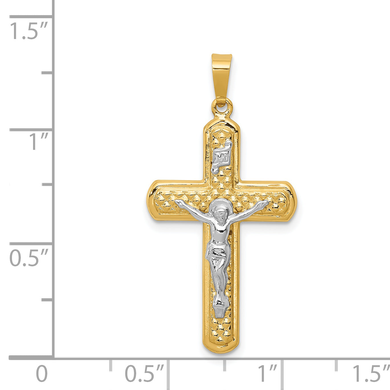 14K Two-Tone Gold INRI Crucifix Pendant dimension chart