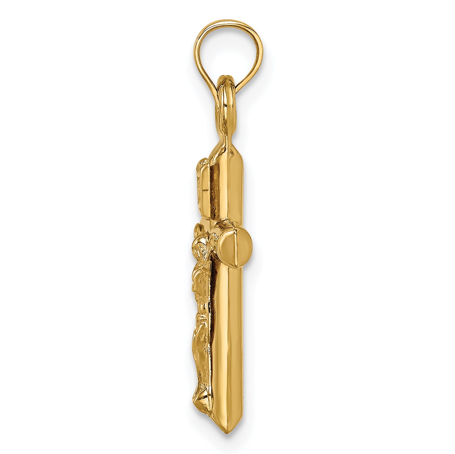 14K Yellow Gold Hollow Crucifix Pendant - angle view
