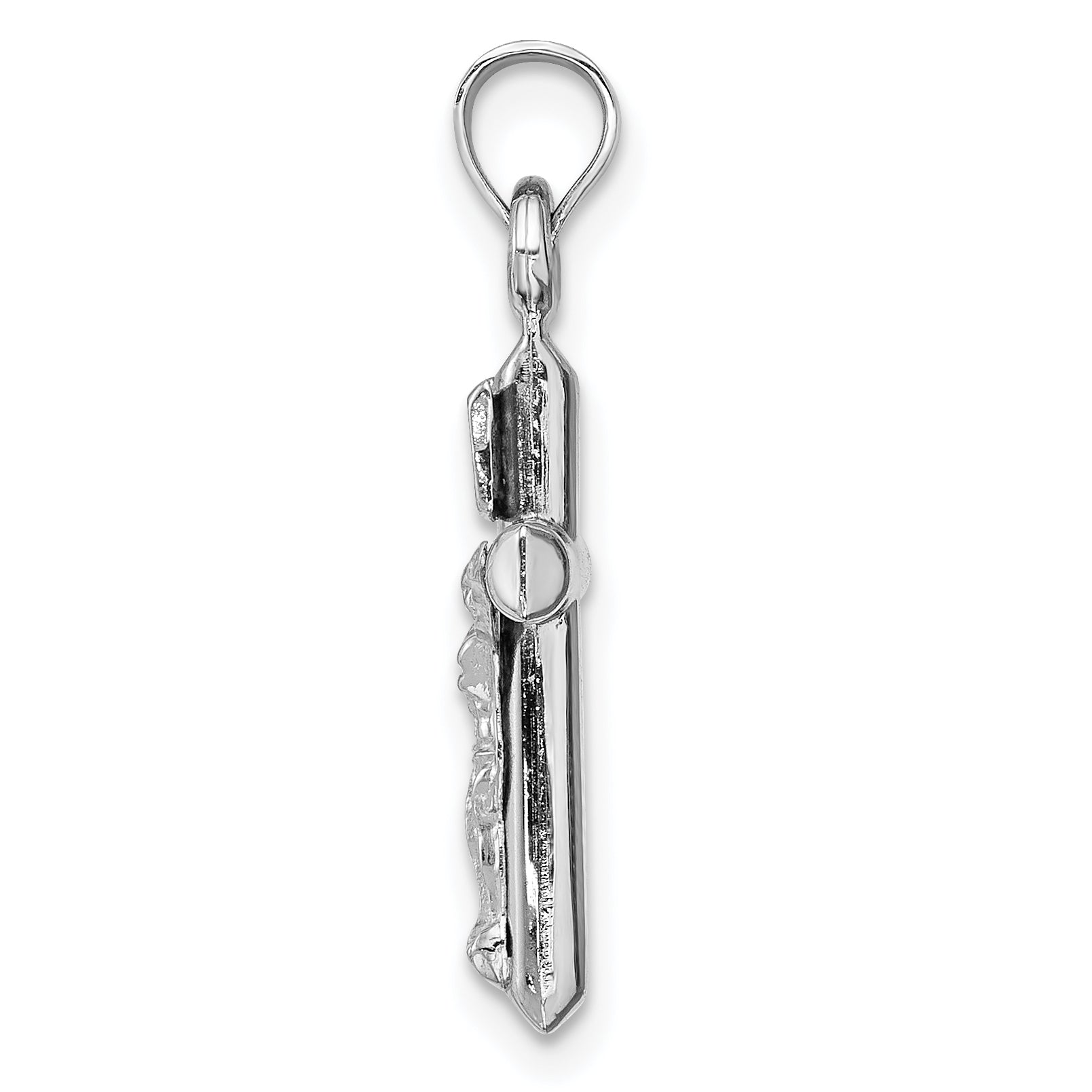 14K White Gold Hollow Crucifix Pendant - angle view