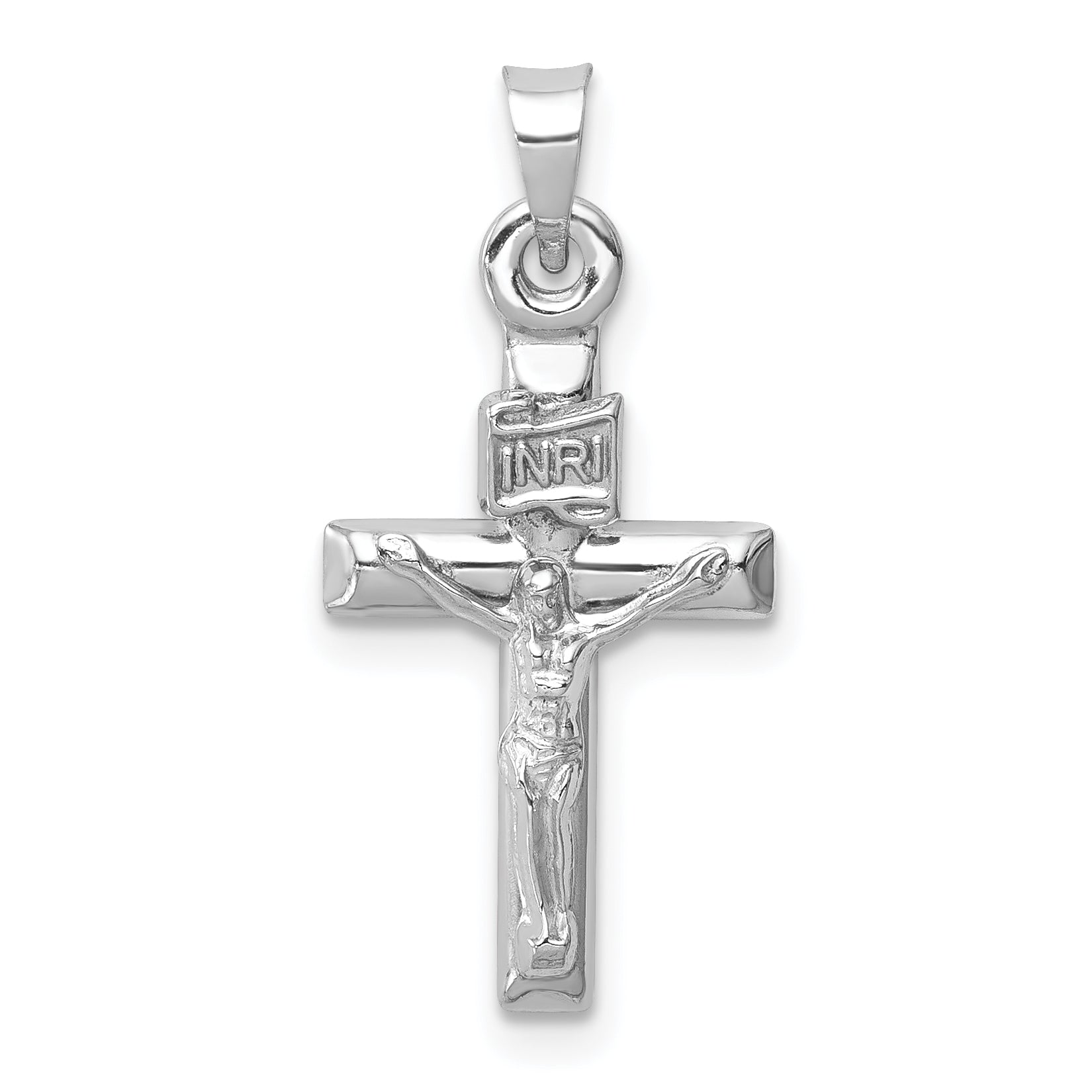 14K White Gold Hollow Crucifix Pendant 11x20mm - main view