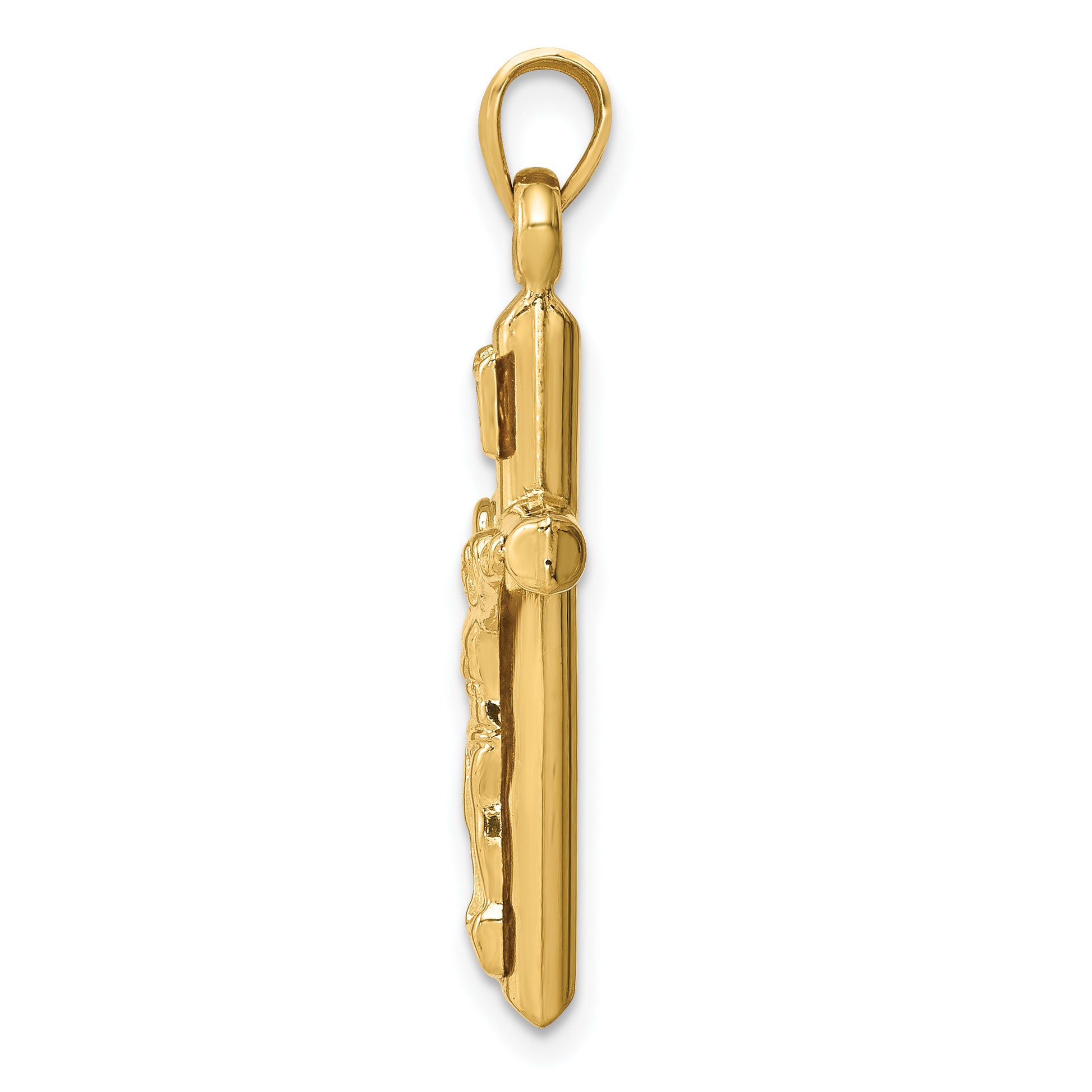 14K Yellow Gold Hollow Crucifix Pendant large - angle view