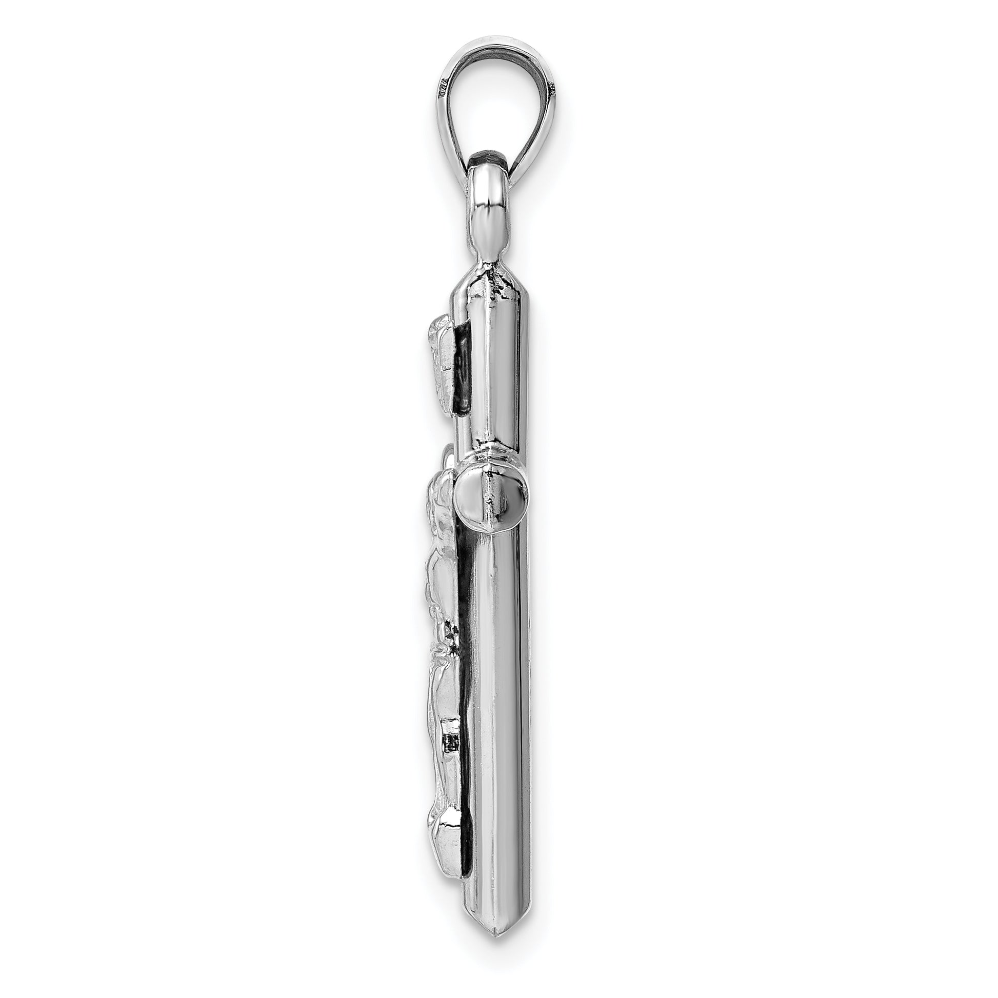 14K White Gold Hollow Crucifix Pendant large - angle view