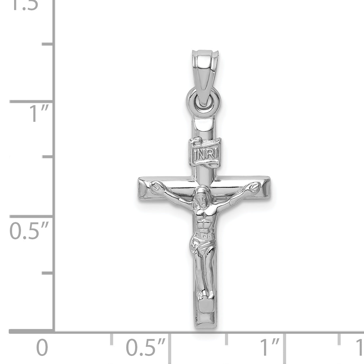 14K White Gold Hollow Crucifix Pendant large dimension chart