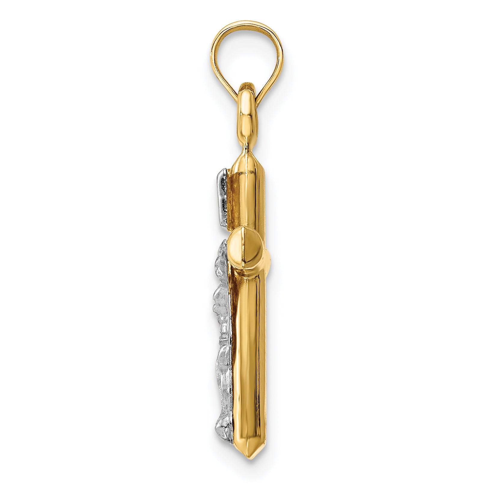 14K Two-Tone Gold Hollow Crucifix Pendant - angle view