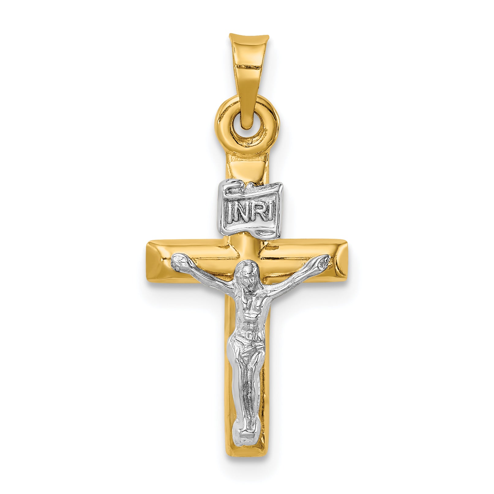14K Two-Tone Gold Hollow Crucifix Pendant - main view