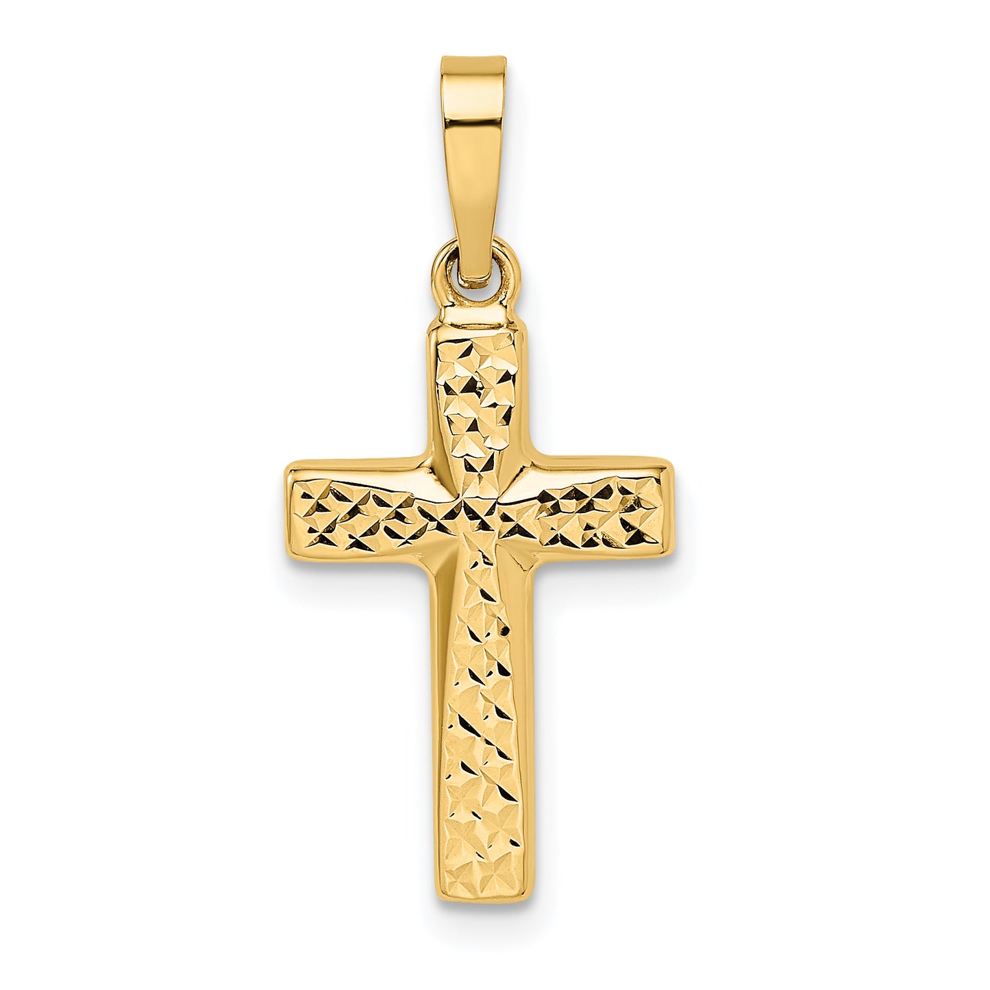 14K yellow gold diamond-cut reversible puffed cross pendant, large - XR1876