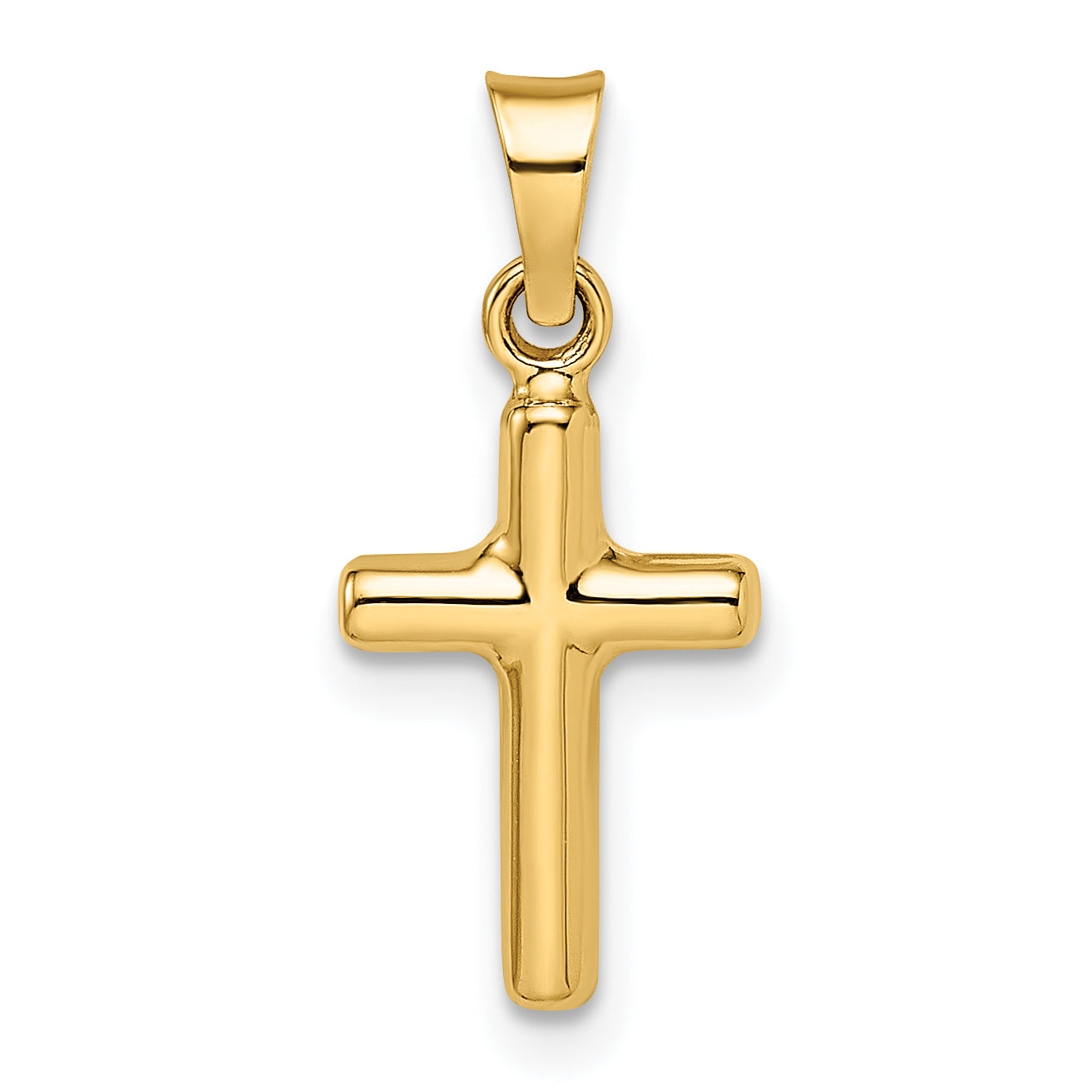 14K gold diamond-cut puffed cross pendant angled view, small - XR1878