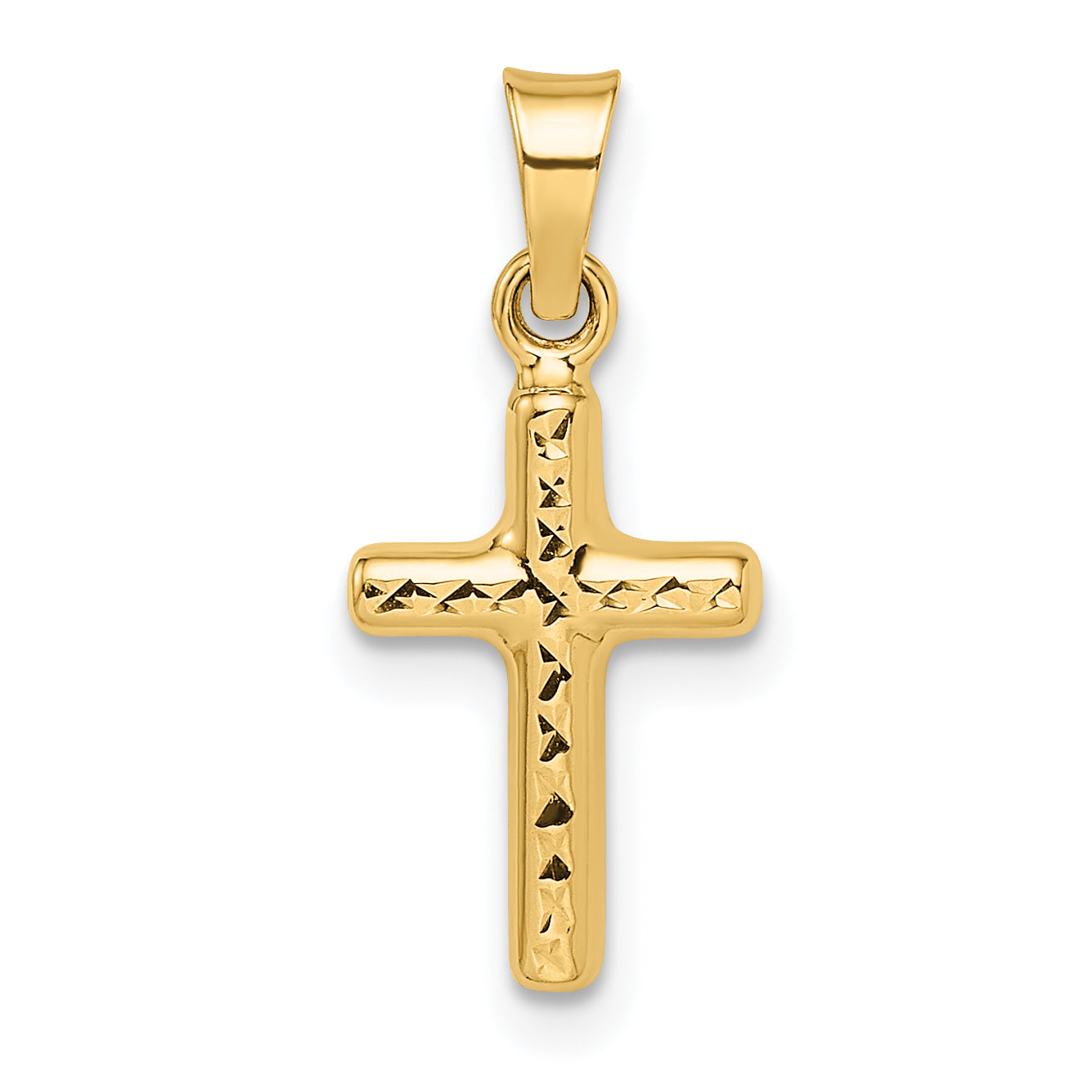 14K yellow gold diamond-cut reversible puffed cross pendant, small - XR1878