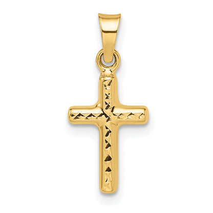 14K yellow gold diamond-cut reversible puffed cross pendant, small - XR1878