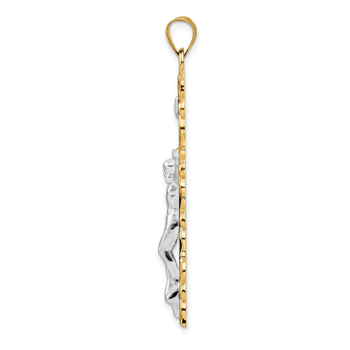 14K two-tone solid INRI crucifix pendant alternate view - XR2051