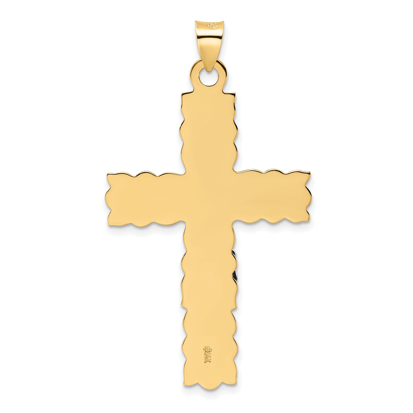 14K two-tone solid INRI crucifix pendant detail view - XR2051