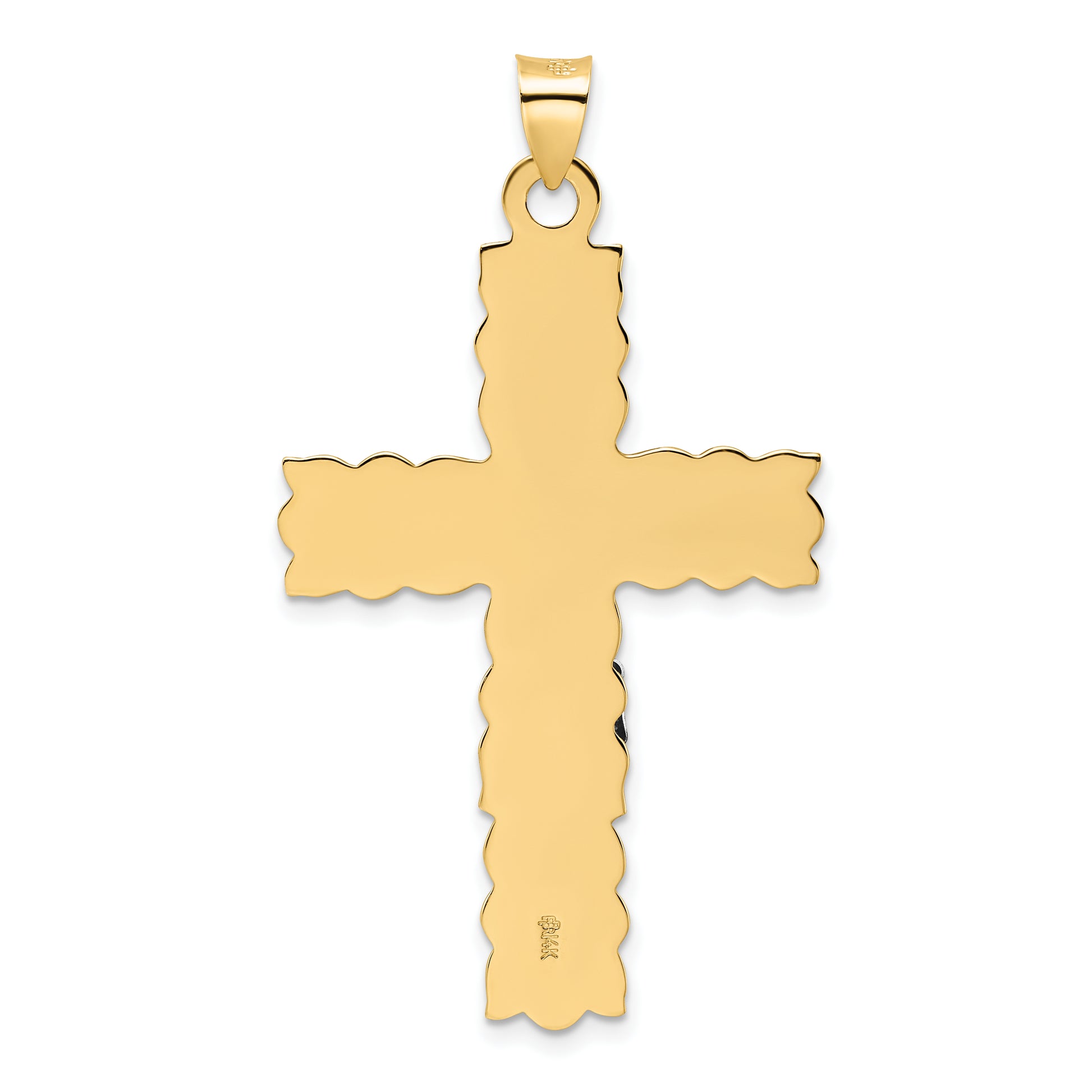 14K two-tone solid INRI crucifix pendant detail view - XR2051