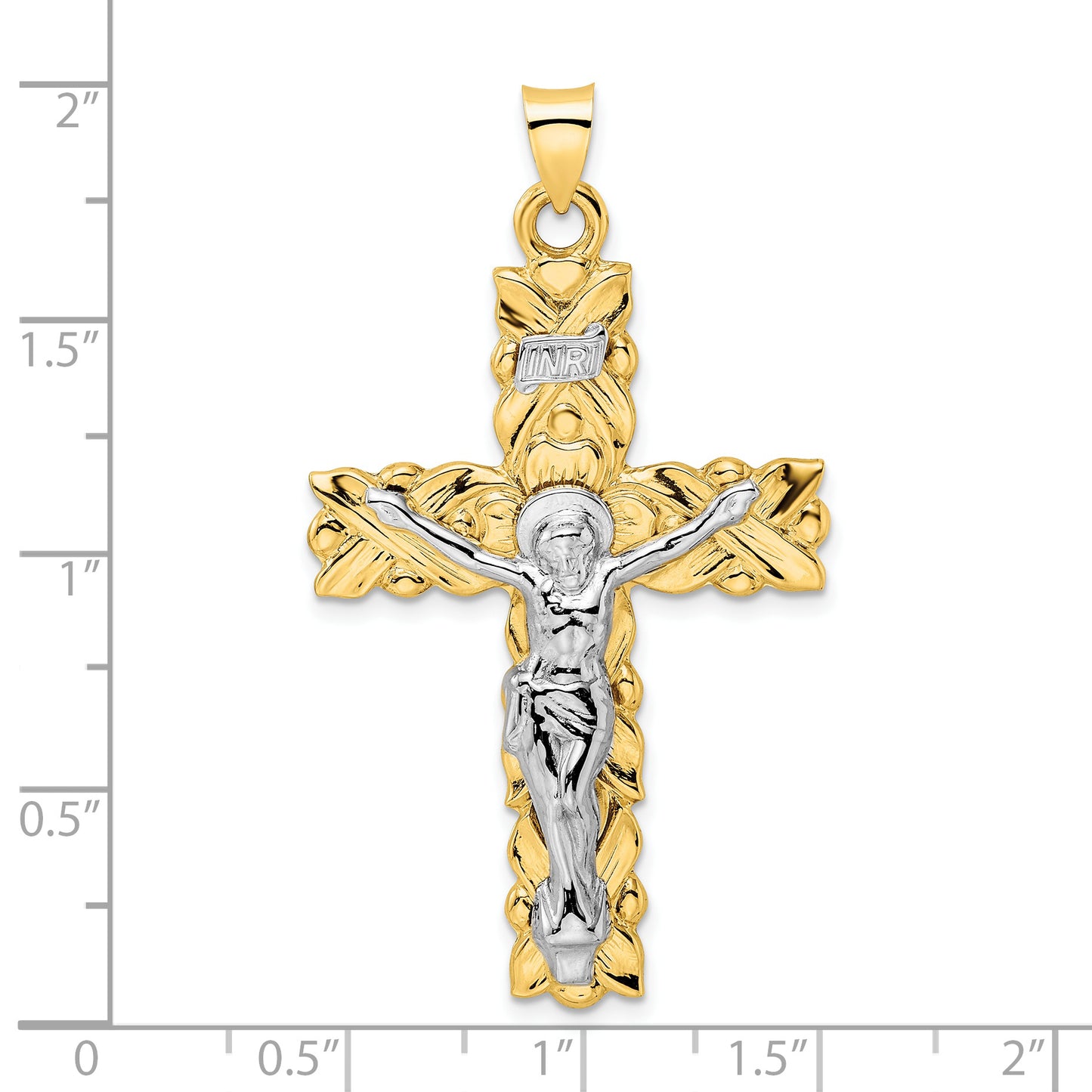 14K two-tone solid INRI crucifix pendant dimensions - XR2051