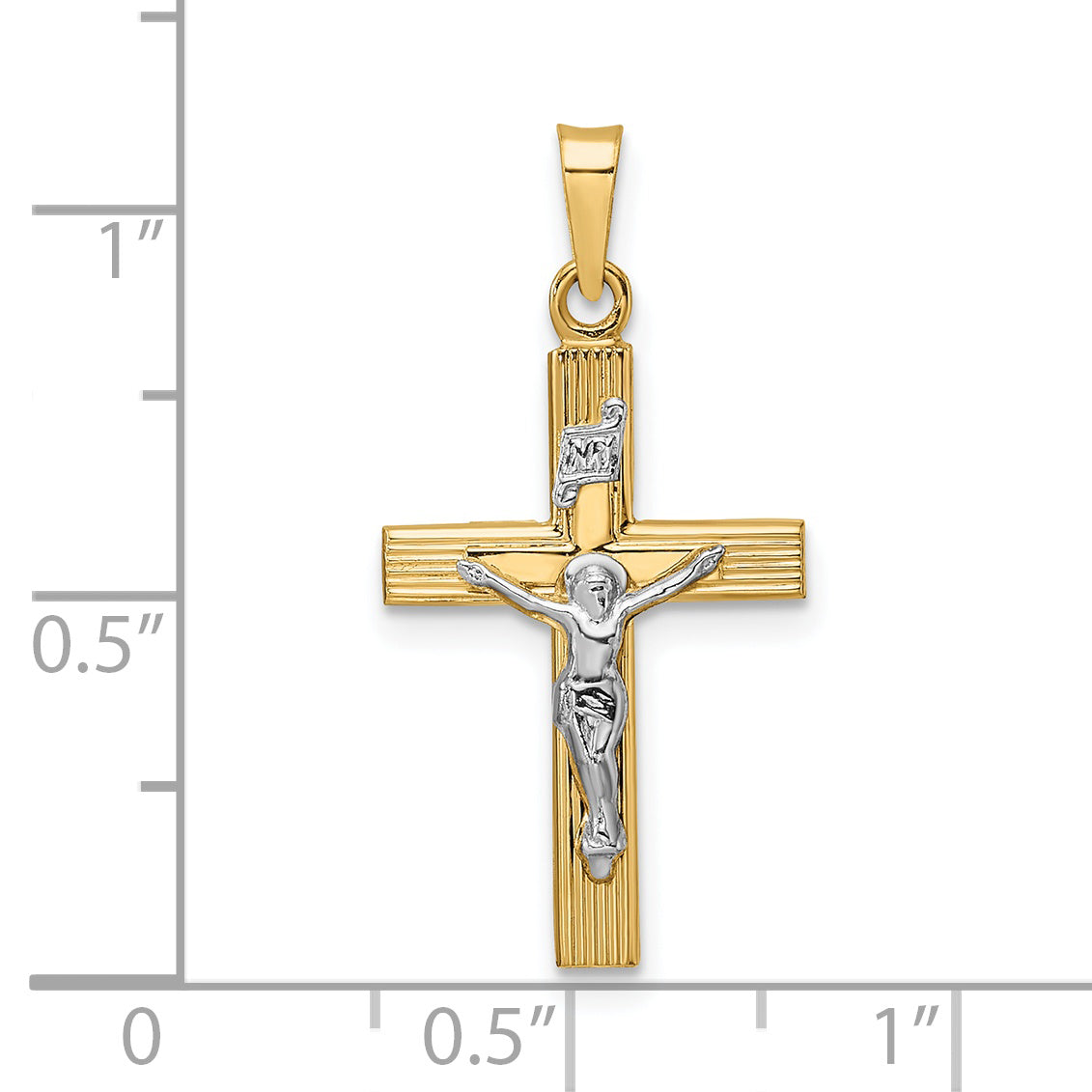 14K Two-Tone Gold INRI crucifix pendant 14.12 x 23.6 mm – dimensions