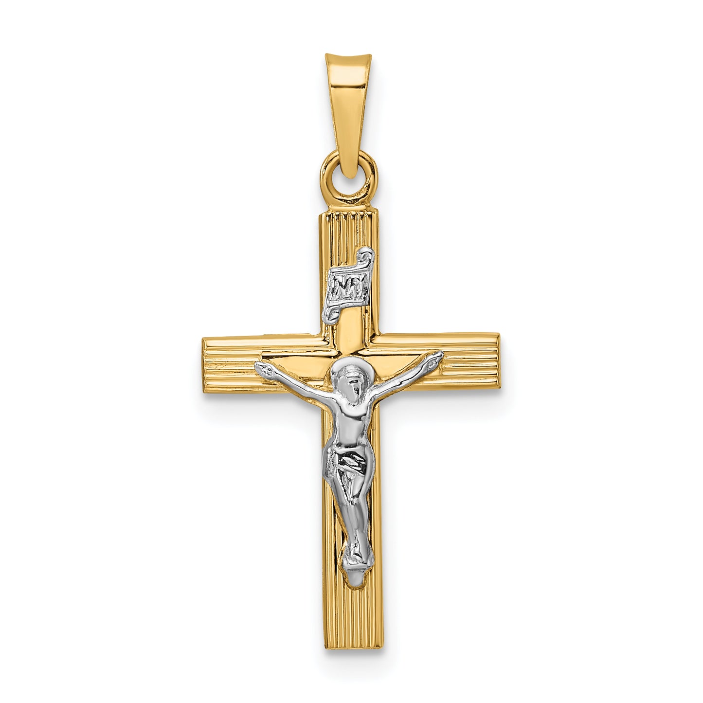14K Two-Tone Gold INRI crucifix pendant 14.12 x 23.6 mm – main view