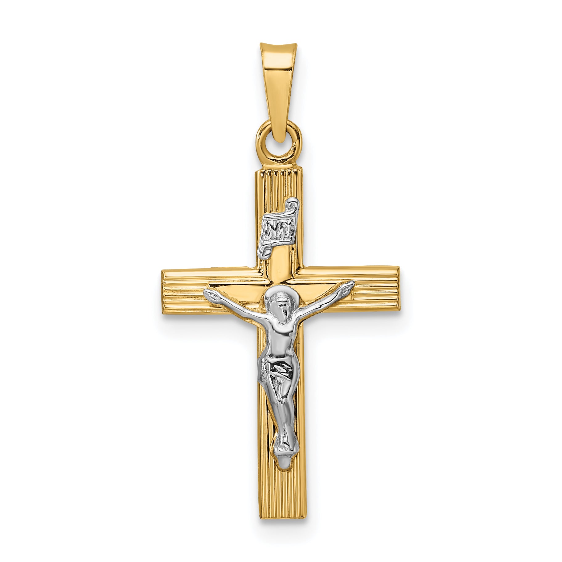 14K Two-Tone Gold INRI crucifix pendant 14.12 x 23.6 mm – main view