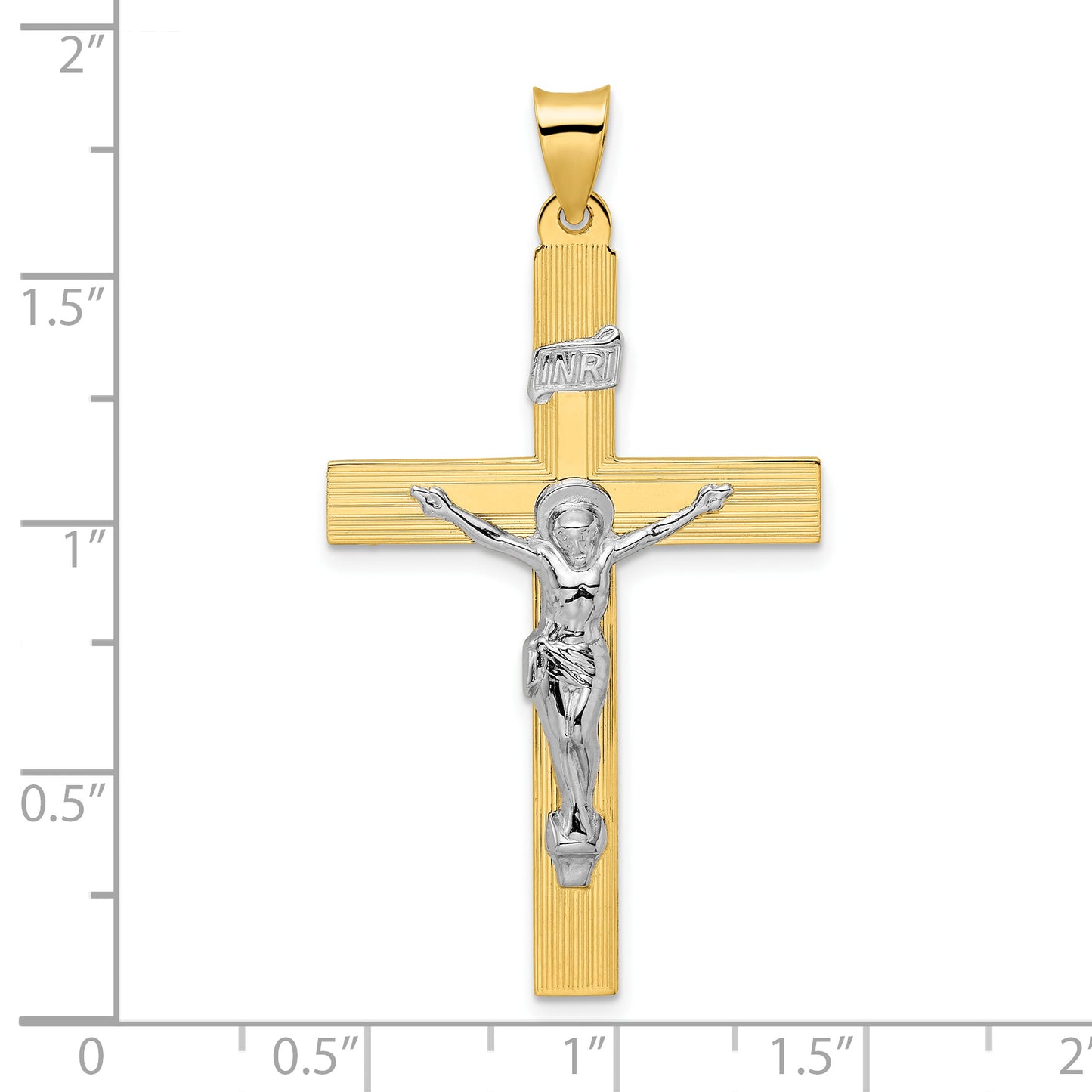 14K Two-Tone Gold INRI crucifix pendant 26.1 x 42.9 mm – dimensions