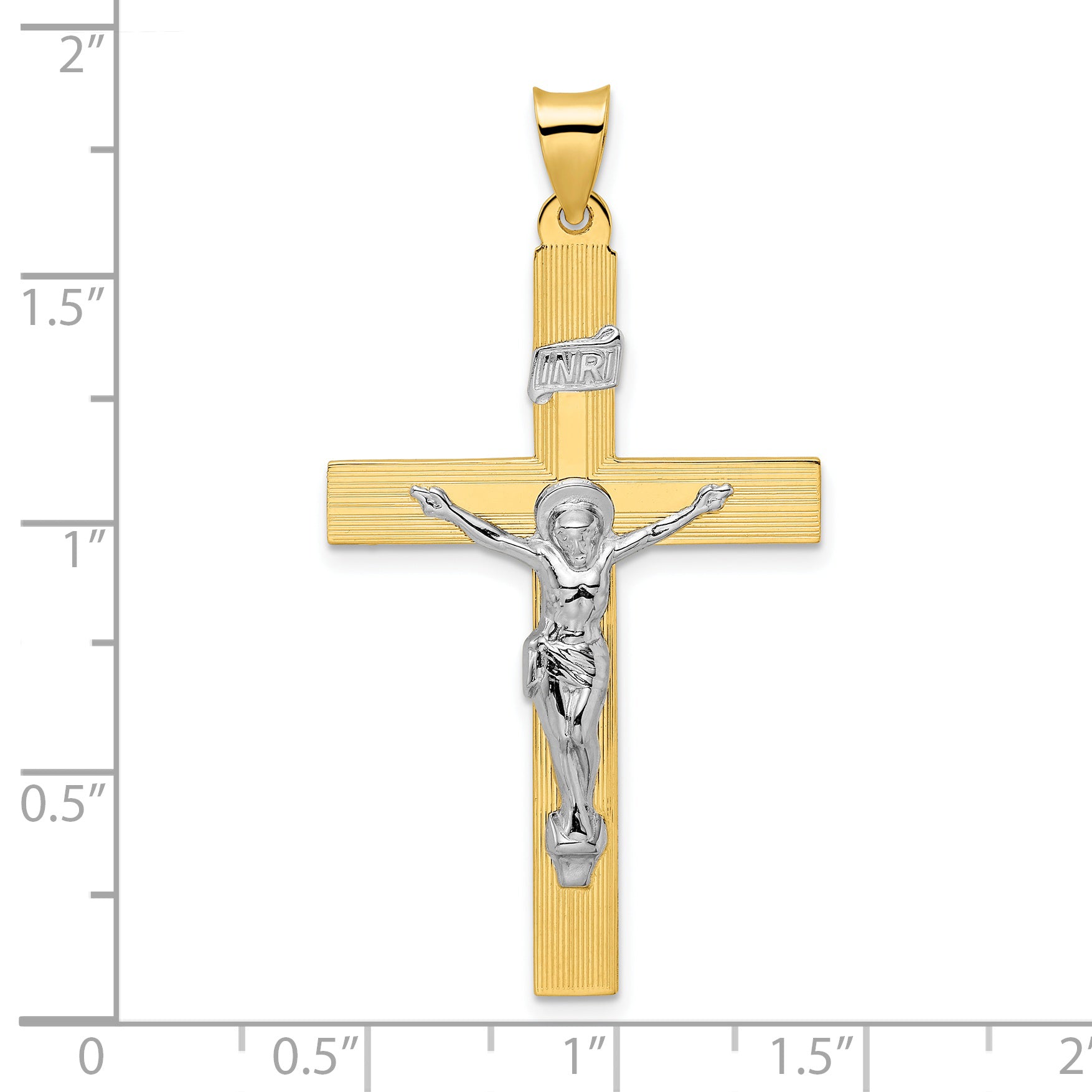 14K Two-Tone Gold INRI crucifix pendant 26.1 x 42.9 mm – dimensions