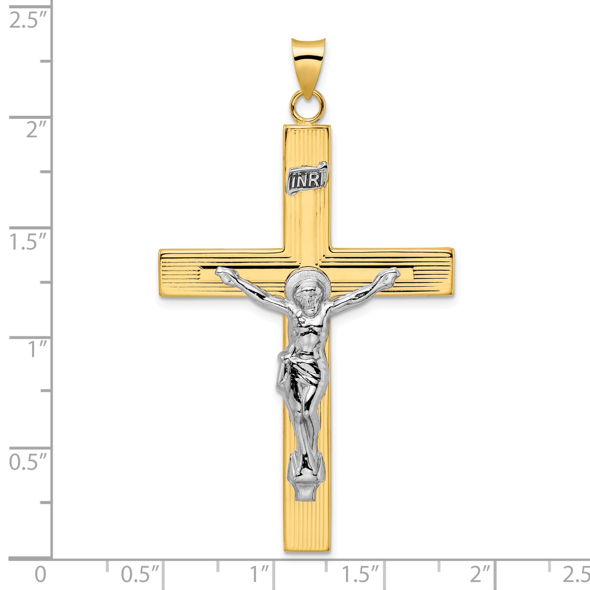14K Two-Tone Gold INRI crucifix pendant 35.1 x 55.2 mm – dimensions