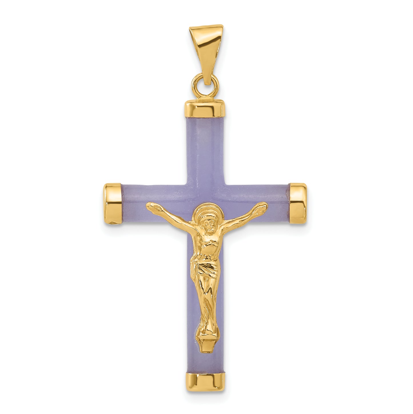 14K yellow gold lavender jade crucifix pendant - XR890