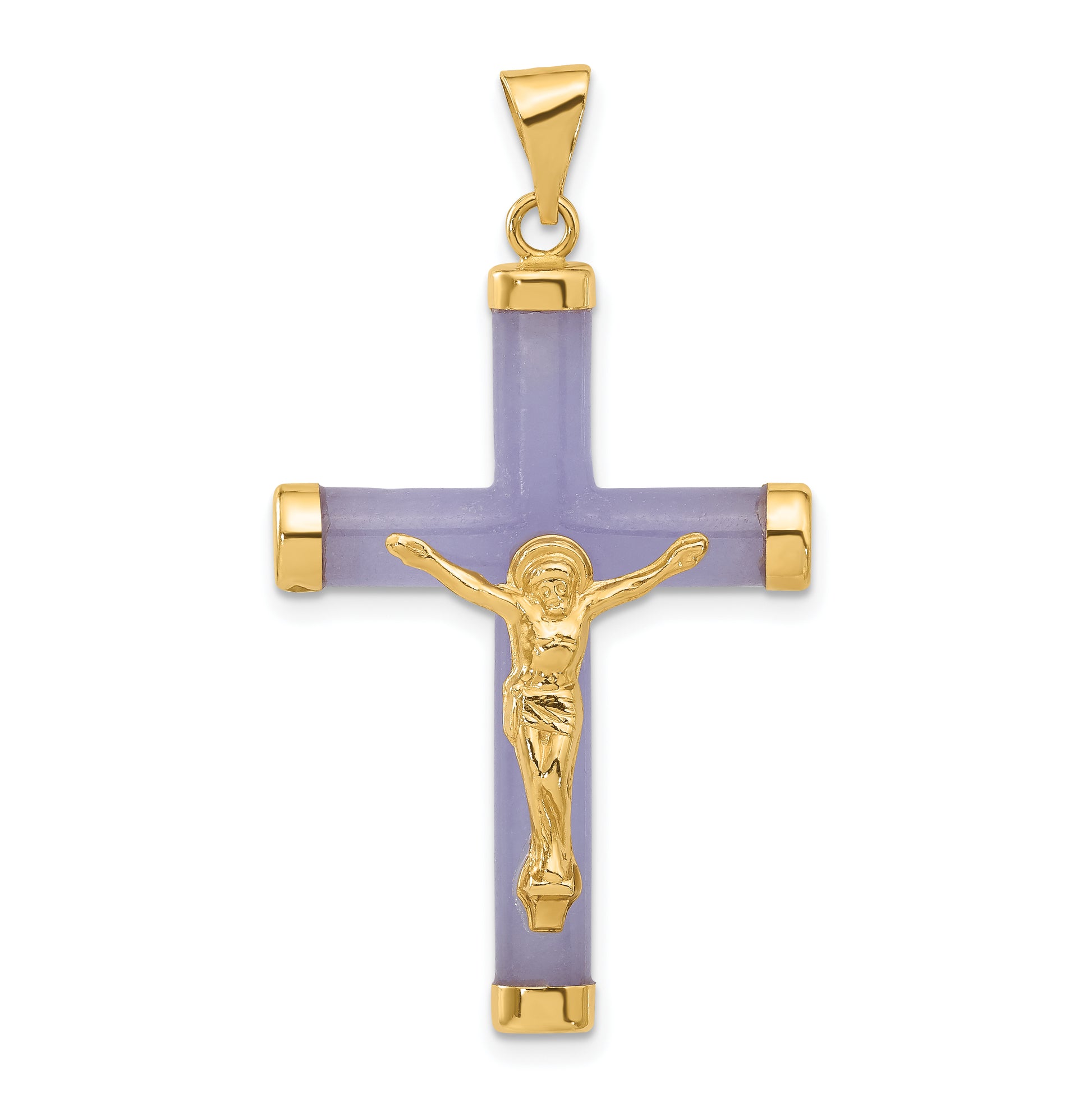 14K yellow gold lavender jade crucifix pendant - XR890