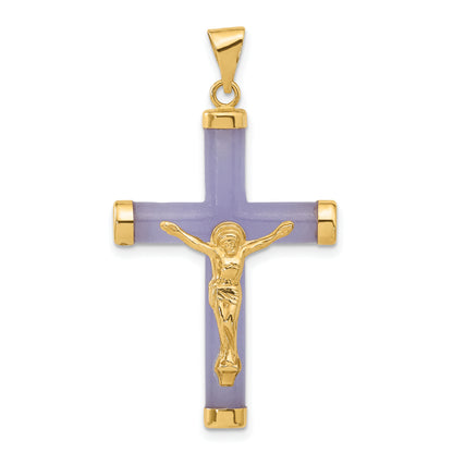 14K yellow gold lavender jade crucifix pendant - XR890