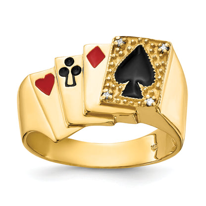 14K Yellow Gold Diamond Poker Mens Ring Y2717