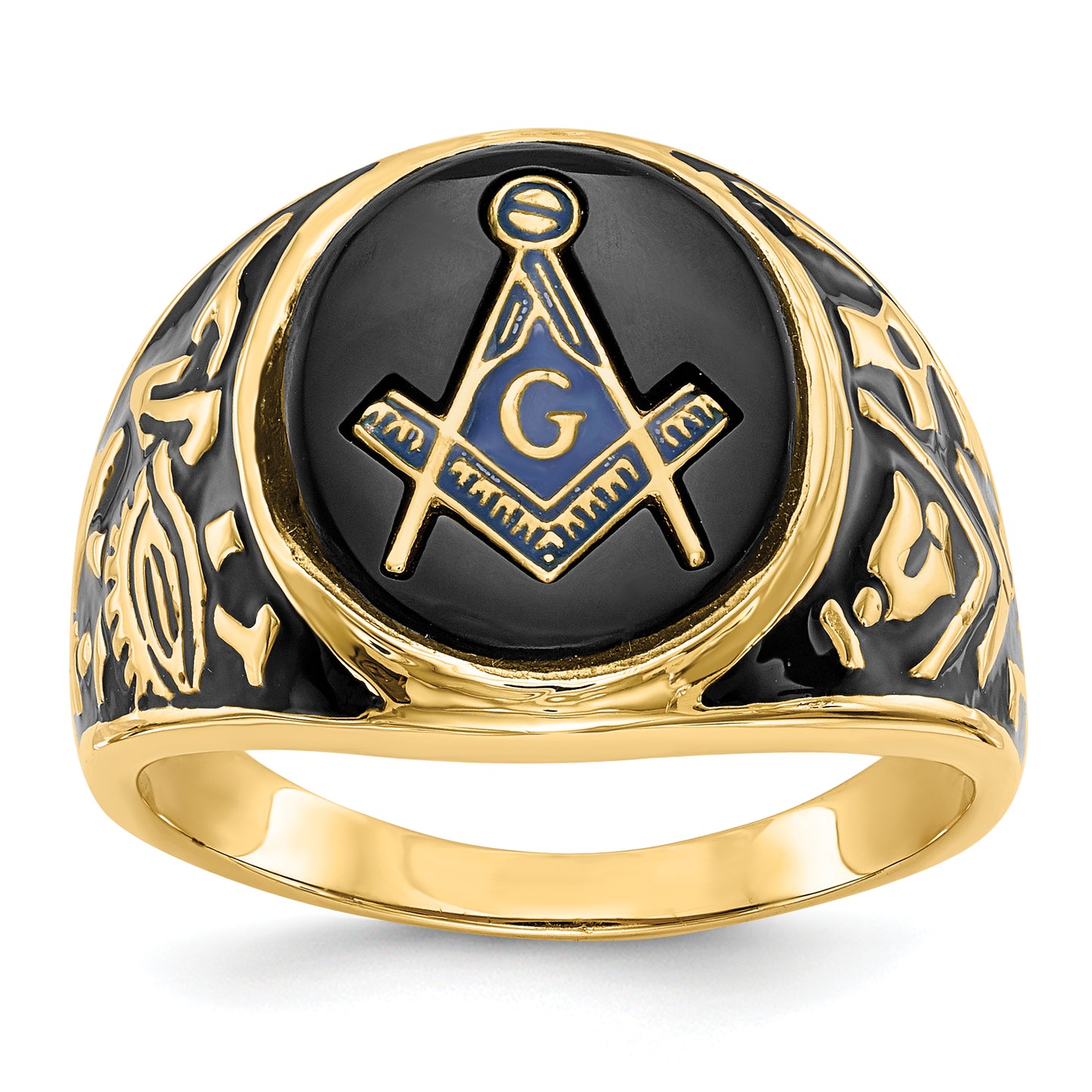 14K Yellow Gold Onyx Masonic Mens Ring Y4070M