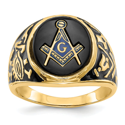 14K Yellow Gold Onyx Masonic Mens Ring Y4070M