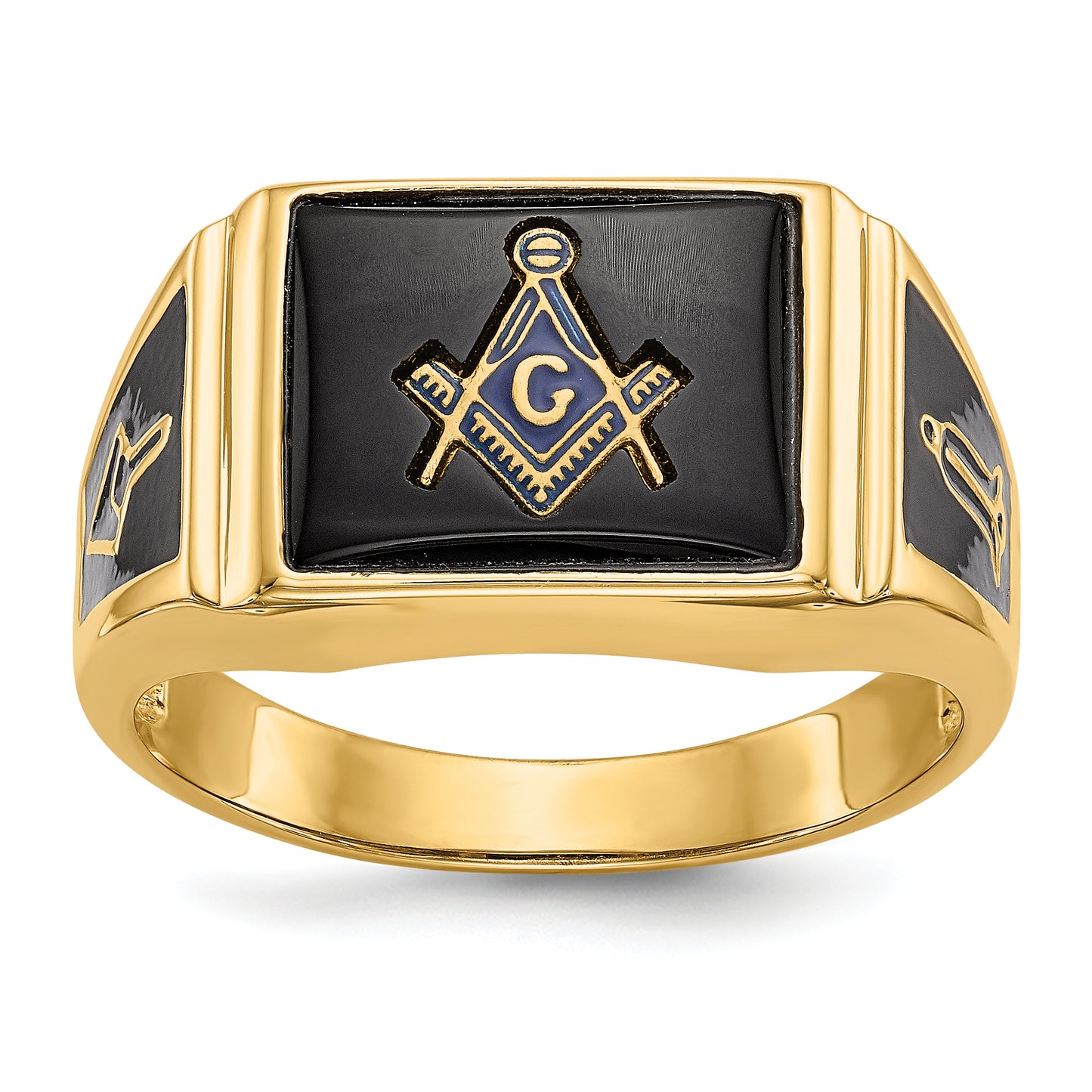 14K Yellow Gold Rectangle Onyx Masonic Mens Ring Y4108M