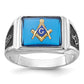 14K White Gold Blue Spinel Masonic Mens Ring Y4109M
