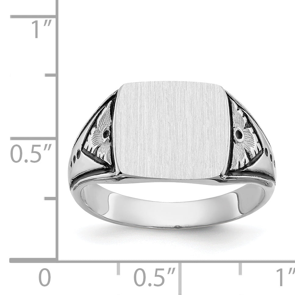 14K White Gold Antiqued Square Signet Ring 11.0 x 11.5 mm Y4138 - alternate view