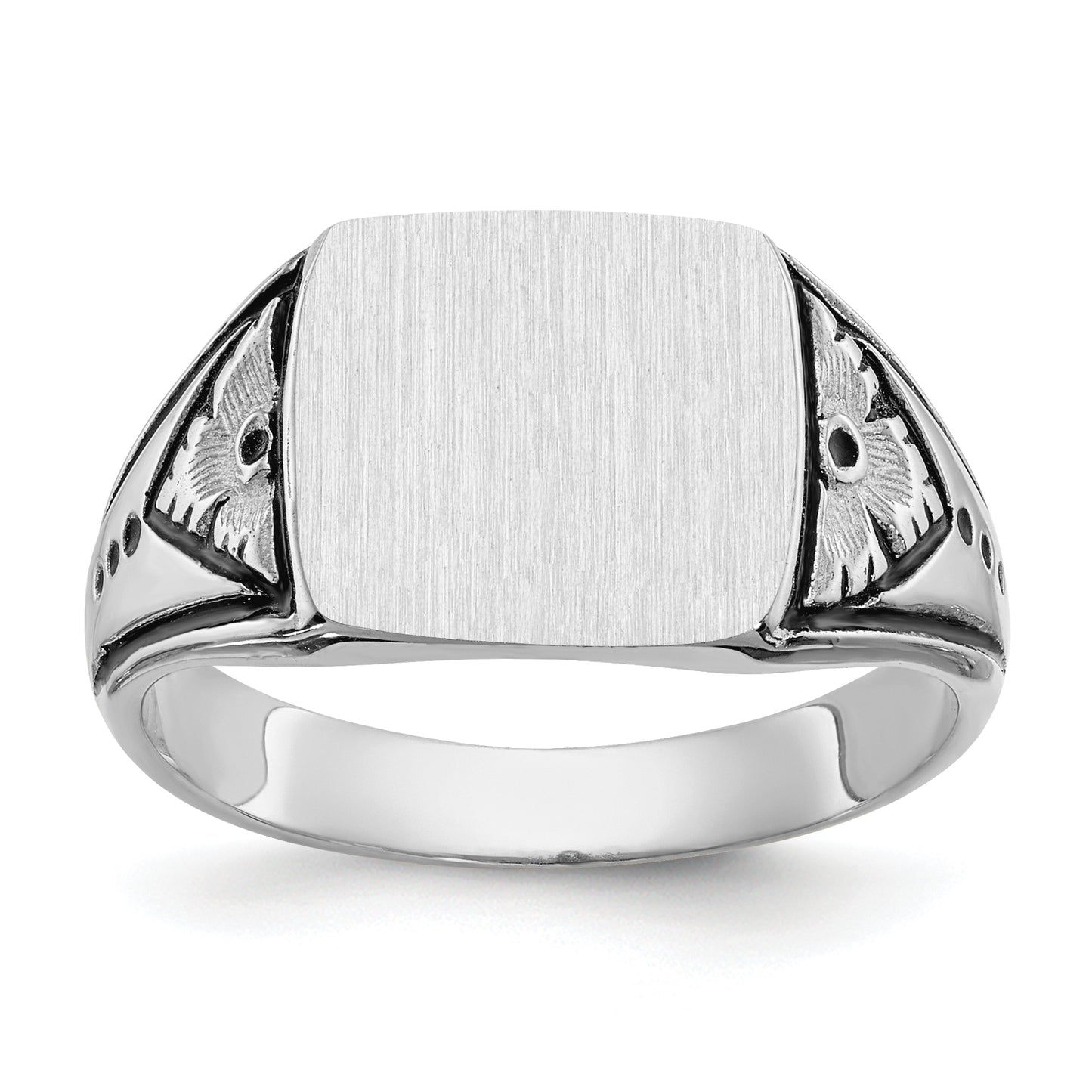 14K White Gold Antiqued Square Signet Ring 11.0 x 11.5 mm Y4138